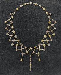 2005 Spectrum - Honorable Mention Bridal Wear Ricardo Basta Fine Jewelry & E. Eichberg Jewelers Platinum and 18K yellow gold necklace featuring yellow, pink, green, blue, red and white Diamonds (17.22 ctw).