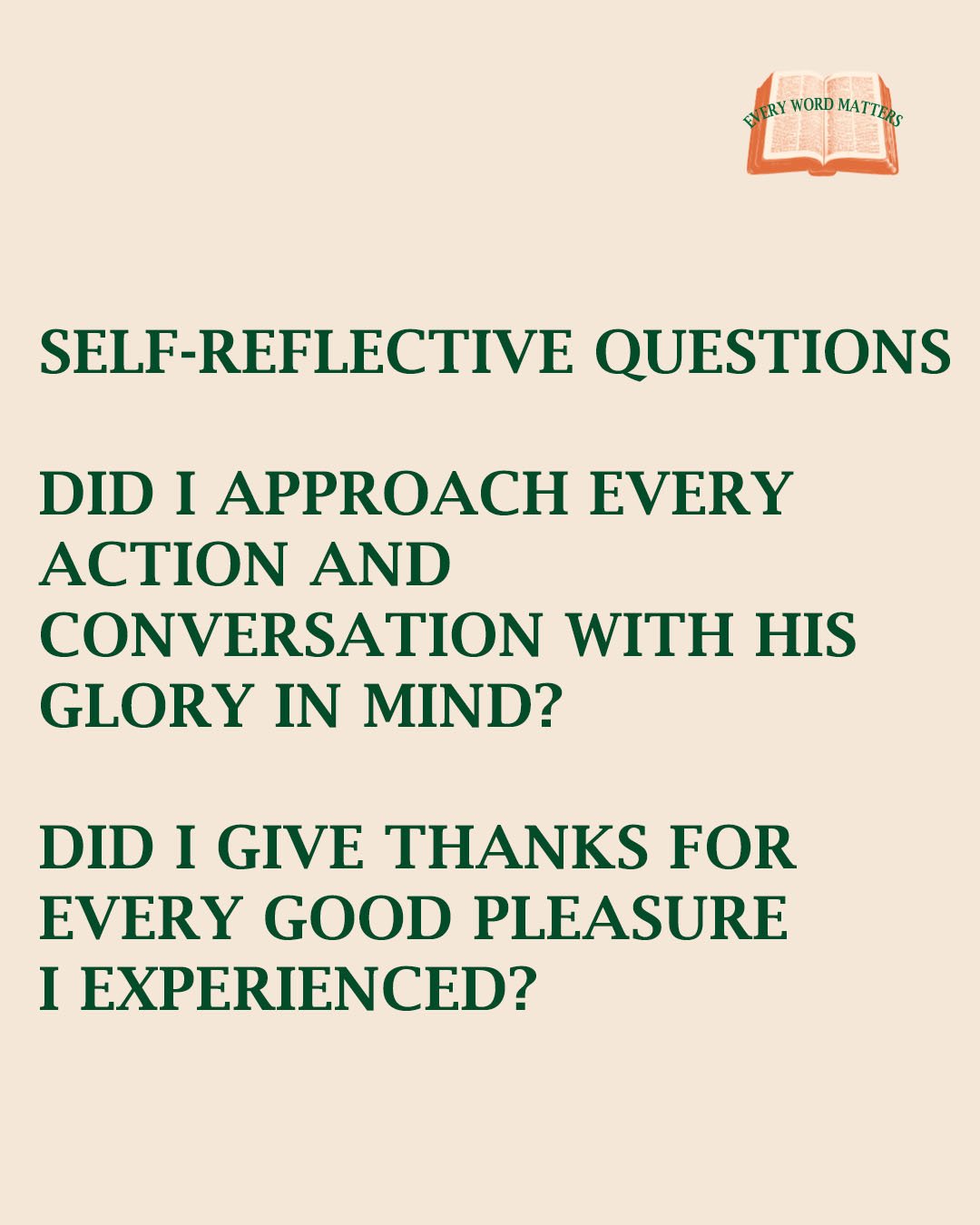 John Wesley and George Whitefield (Founders of the Methodist movement) would do a heart check at the end of the day by asking these self-reflective questions. We're taking 2 each day for the next 6 days to think through.