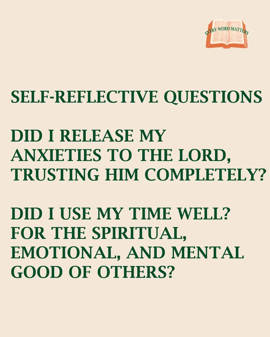 John Wesley and George Whitefield (Founders of the Methodist movement) would do a heart check at the end of the day by asking these self-reflective questions. We're taking 2 each day this week to think through.