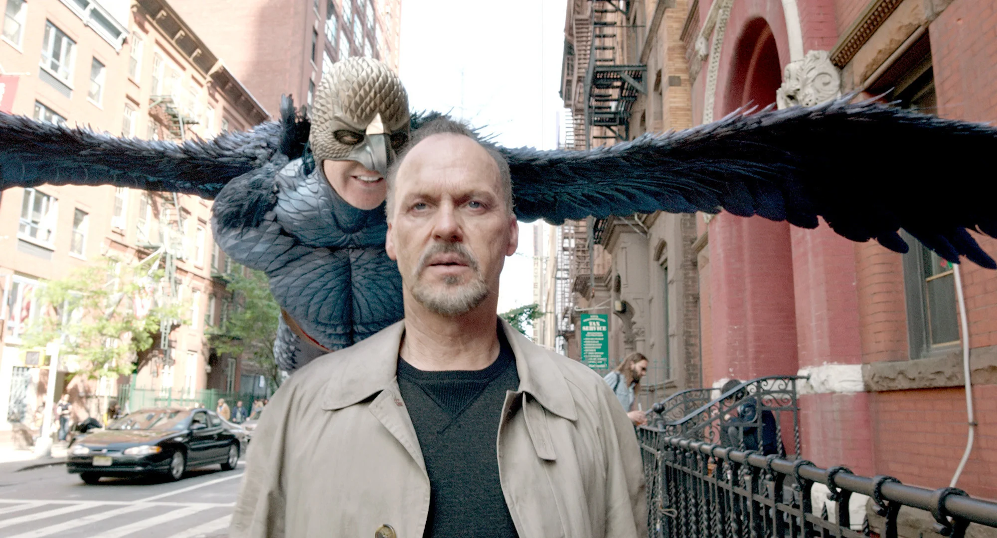 Michael Keaton stars as Riggan Thomson and Birdman in Birdman or (The Unexpected Virtue of Ignorance) (2014). Image property of Fox Searchlight.