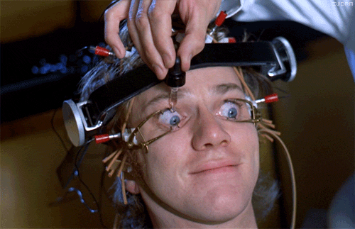 This might not look like such a bad idea after all to some ad types. “Viddy well, my droogies! ” Image of Malcolm McDowell from A Clockwork Orange (1971) property of Warner Bros.