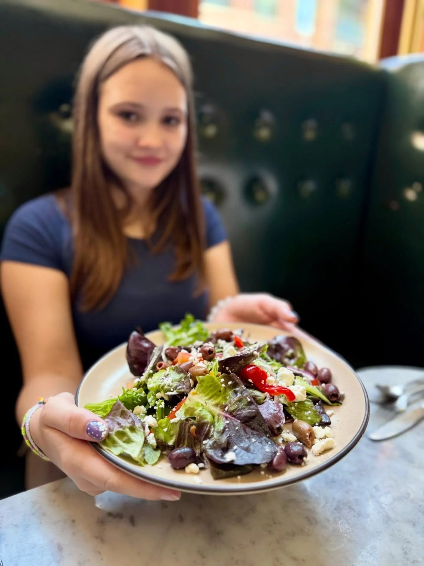 In the mood for something light and fresh? Our Garden Salad is the perfect lunch 🥗

Mixed greens, bell pepper, tomato, red onion,
cucumber, snap peas, tossed in citrus vinaigrette &amp; topped with kalamata olives &amp; feta cheese - options to add 