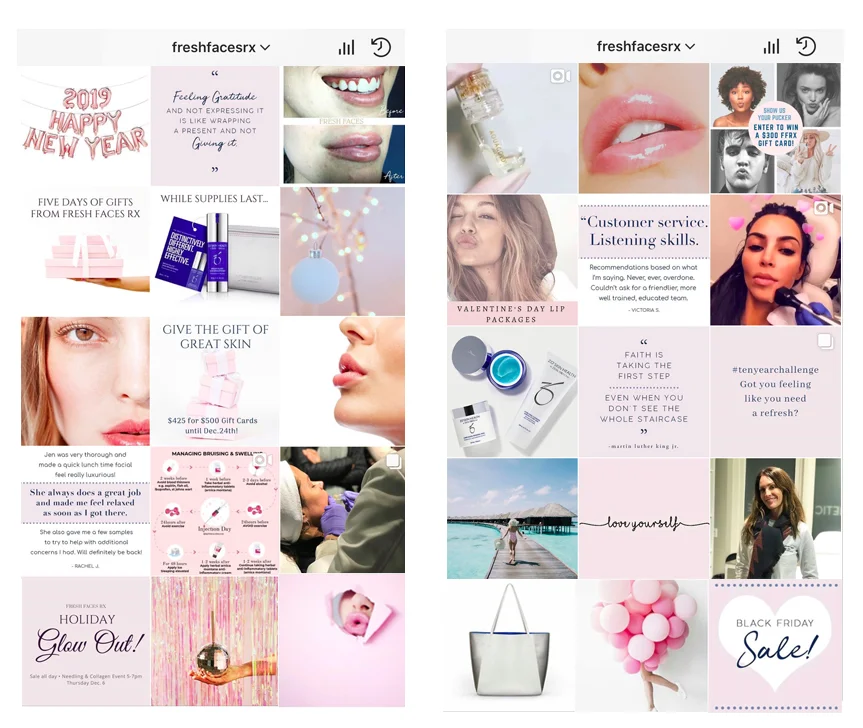 A few screens of the Fresh Faces RX Instagram Account