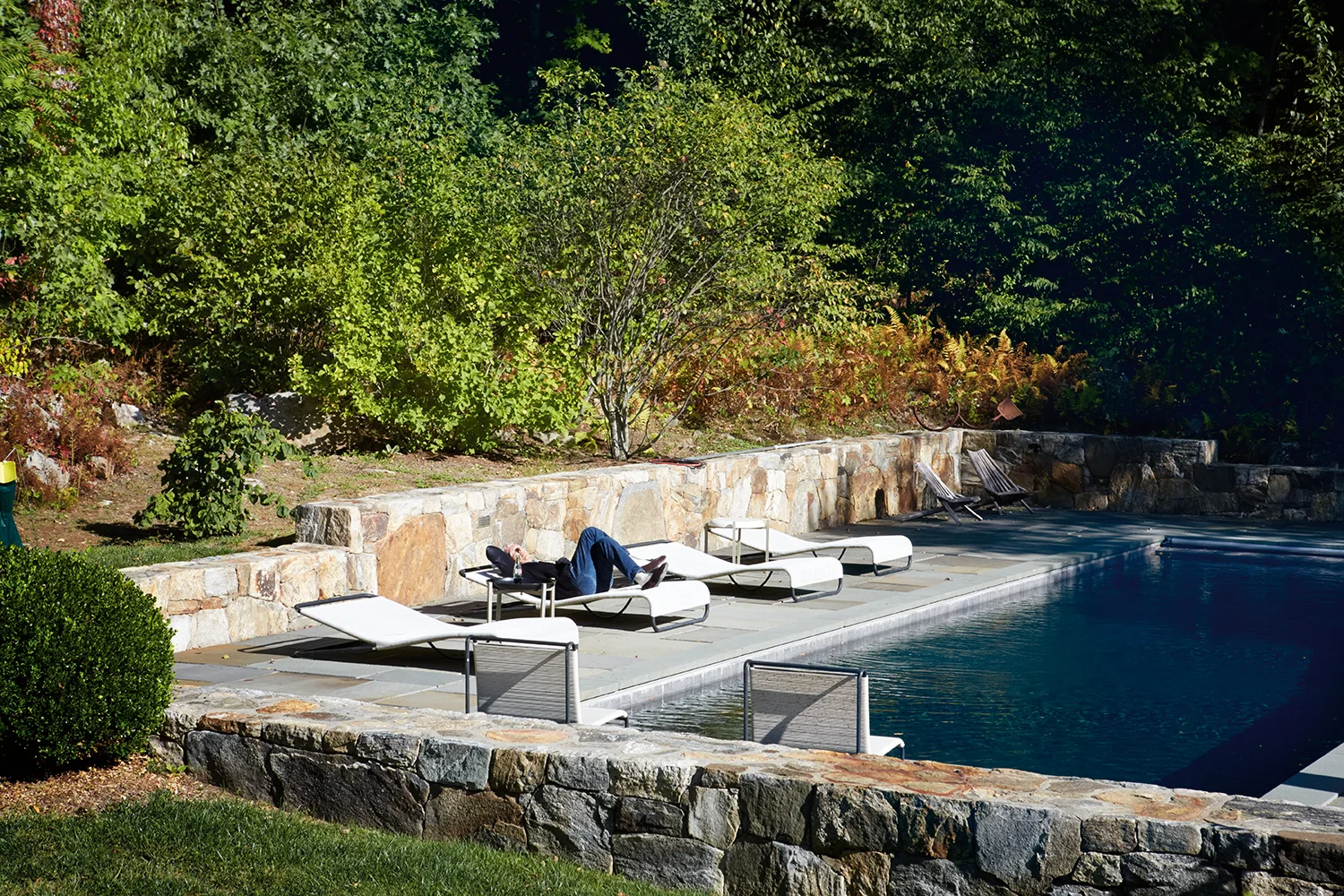 Taking a break by the pool.