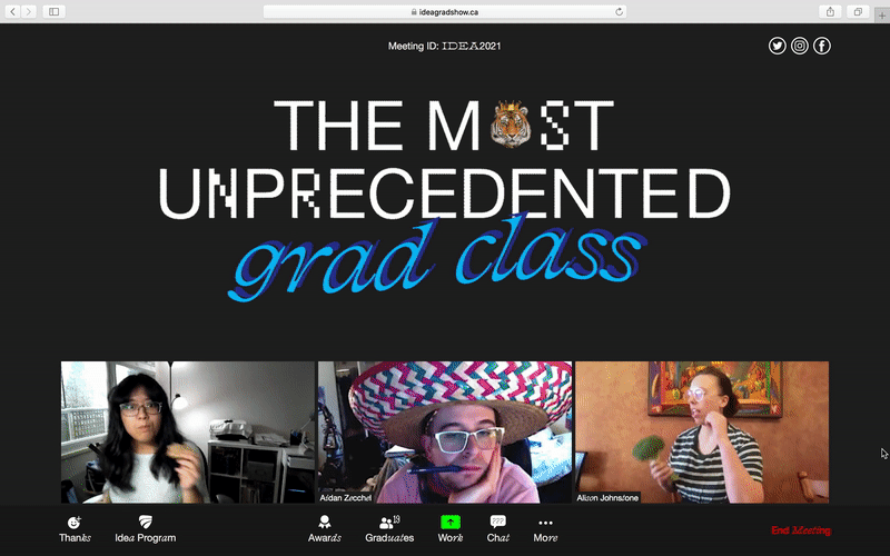  We created a Zoom-like spoof website to showcase this grad classes’ portfolio work, fun personality and resiliency through the WFH virtual year. 