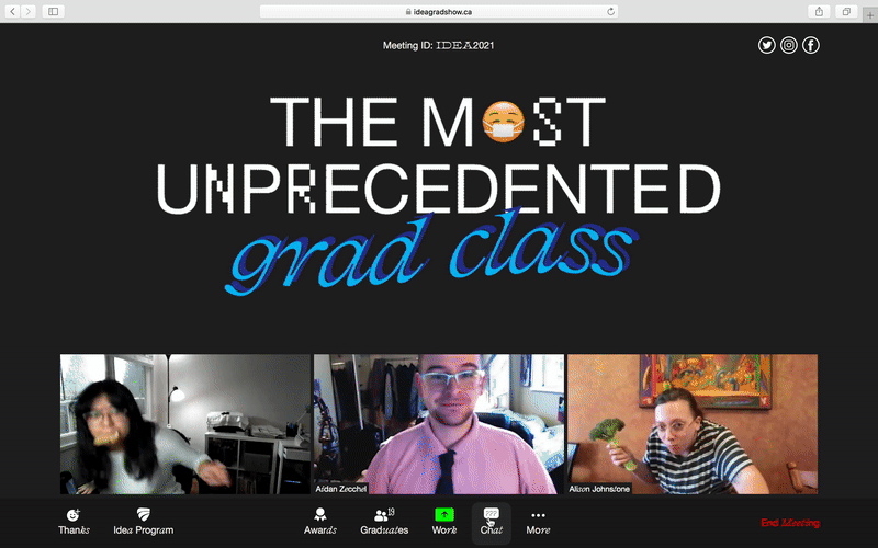  We created a Zoom-like spoof website to showcase this grad classes’ portfolio work, fun personality and resiliency through the WFH virtual year. 
