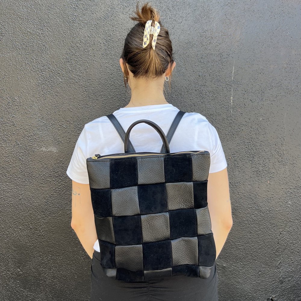 checkered backpack leather PRIMECUT: BLACK CHECKERED LEATHER BACKPACK