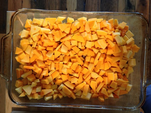Olive oil drizzle, salt & pepper sprinkle. Into the oven (at 425 degrees) and an hour later, it looked like…