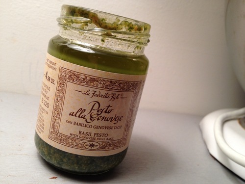 And pesto.&nbsp; Speaking of, this was my first time buying this brand of pesto. (Worth the dollars; secret ingredient = cashews.)  