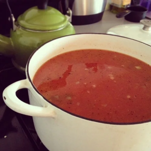 It’ll look like tomato soup to anyone else… but you’ll know what’s in there… Let it cook for 40 minutes uncovered. You want the lentils to be soft.