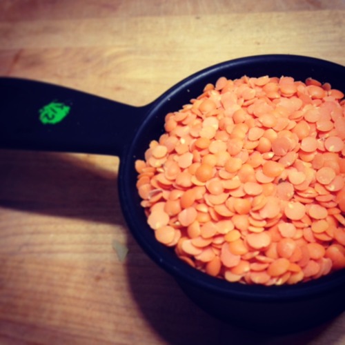  Get your 1/2 cup of red lentils ready. 