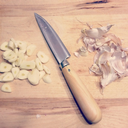  Chop up a lot of garlic. I always overdo it. (I overdo it, but never regret it.) 