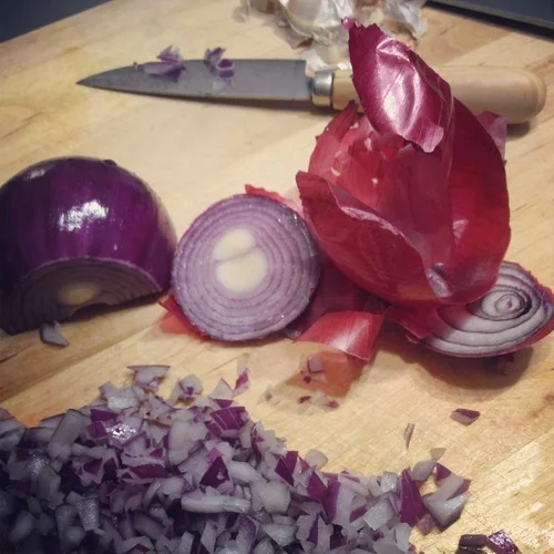 The chopping did not stop there. I also chopped half a red onion.
