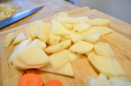 Then, I peeled and diced one potato.