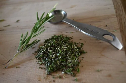Finely chop some rosemary; this is what fresh rosemary looks like.