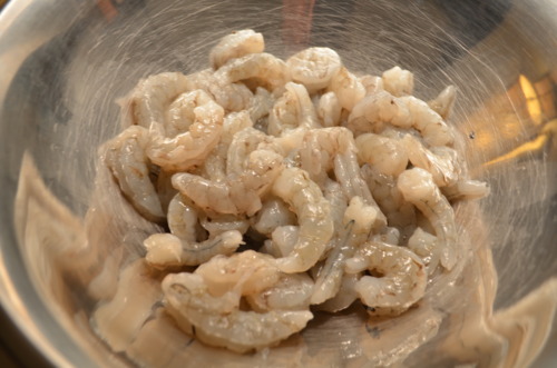  2 lbs&nbsp;shrimp (crucial ingredient when making shrimp scampi) in a medium-sized bowl. 