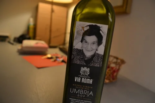 This lady! Is totally somebody’s grandma! I love her! (And her olive oil’s not bad either.) Pour 3 tbsp of her atop shrimp.