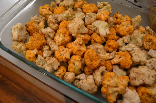 Mix it all up with a tbsp or two of olive oil, then pop it into the oven (at 425 degrees) to roast for 30 minutes. 
