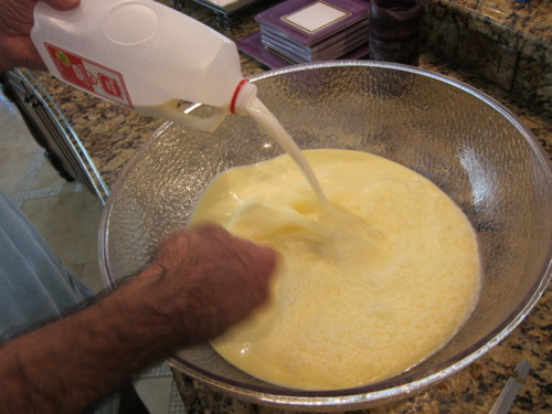 Adding a gallon of milk. A GALLON.