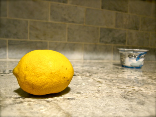 I’m going to use this lemon for its zest, and mix it in with two tbsp of yogurt. 