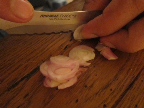  Ok, so I don’t “respect wood.” Still, you need to finely slice about 10 shallots &amp; 20 cloves of garlic. Go crazy. &nbsp; 