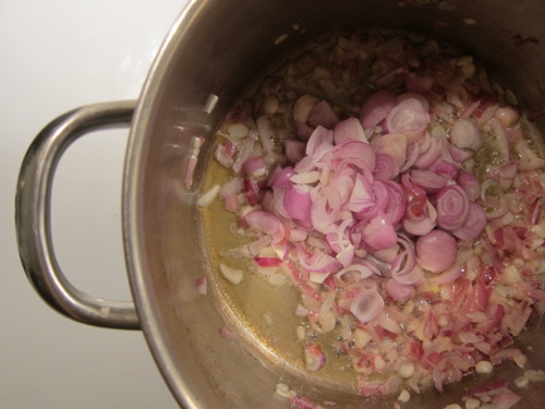  Cook for a minute or two and then add SHALLOTS. 