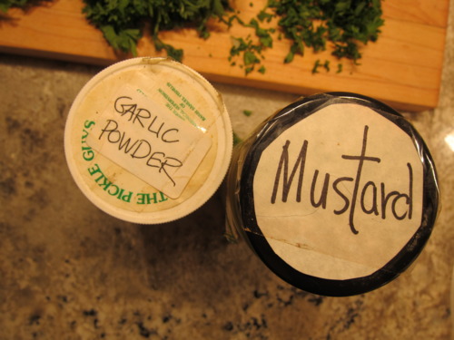 1/4 tsp garlic powder. 1/4 tsp mustard powder. Oh, and have you labeled your spices today? I think it’s time.
