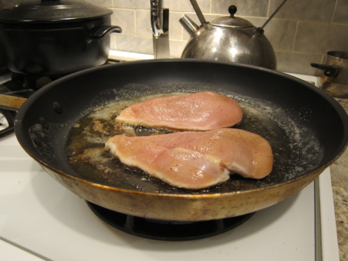 Some butter. Some oil. Get it hot, but not smokin’. Brown the boobs.