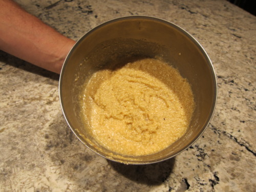 Make matzoh ball mixture. I went with eggs, duck fat, cayenne, seltzer, grated onion, cold water, salt, pepper, and matzoh meal. CHILL FOR ONE HOUR.