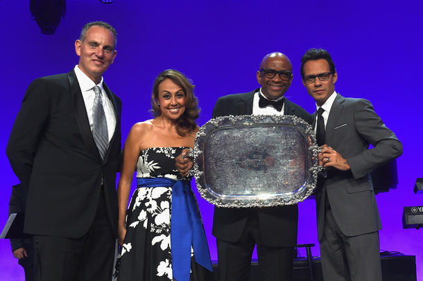  BMI PRESIDENT'S AWARD RECIPIENT SERGIO GEORGE HONORED BY MARC ANTHONY & OTHER SALSA GREATS AT 22ND ANNUAL BMI LATIN AWARDS IN MIAMI.