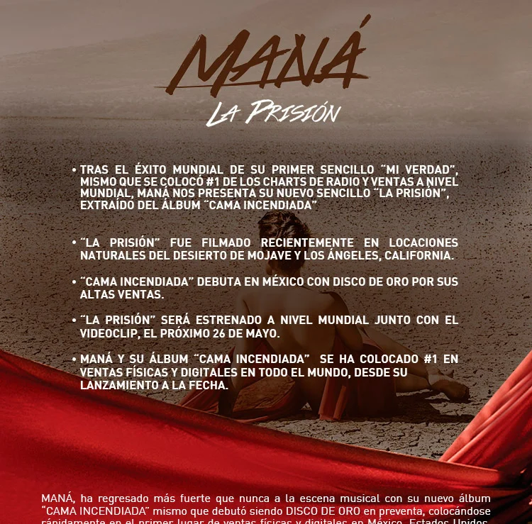  MANÁ - ESTRENA SEGUNDO SENCILLO Y VIDEOCLIP "LA PRISIÓN" / HOY MARTES 26 DE MAYO