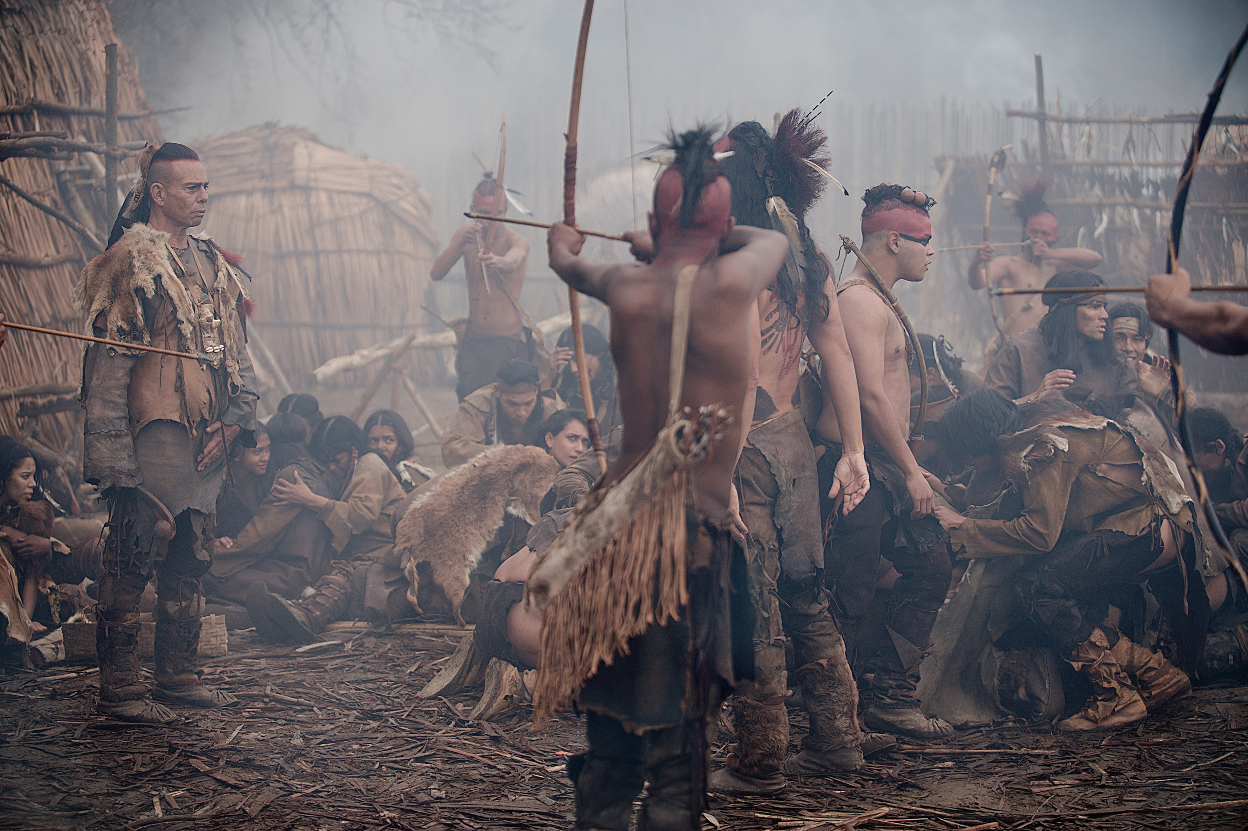 Raoul Trujillo as Massasoit, left, in National Geographic Channel’s two-night movie event “Saints & Strangers,” premiering Nov. 22-23, 9/8c. Massasoit is the sachem — or leader — of the Pokanoket tribe. A mysterious plague has decimated the Pokanok