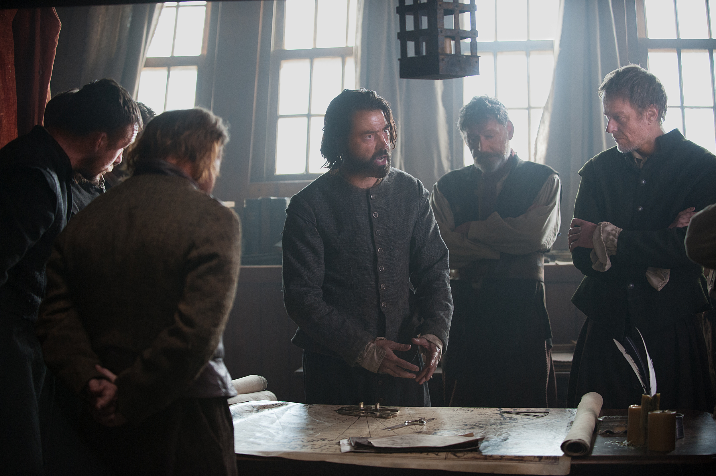 Ron Livingston as John Carver, center, in National Geographic Channel’s two-night movie event “Saints & Strangers,” premiering Nov. 22-23, 9/8c. John Carver is the initial leader of the Pilgrims and the first governor of Plymouth Colony.
(photo c