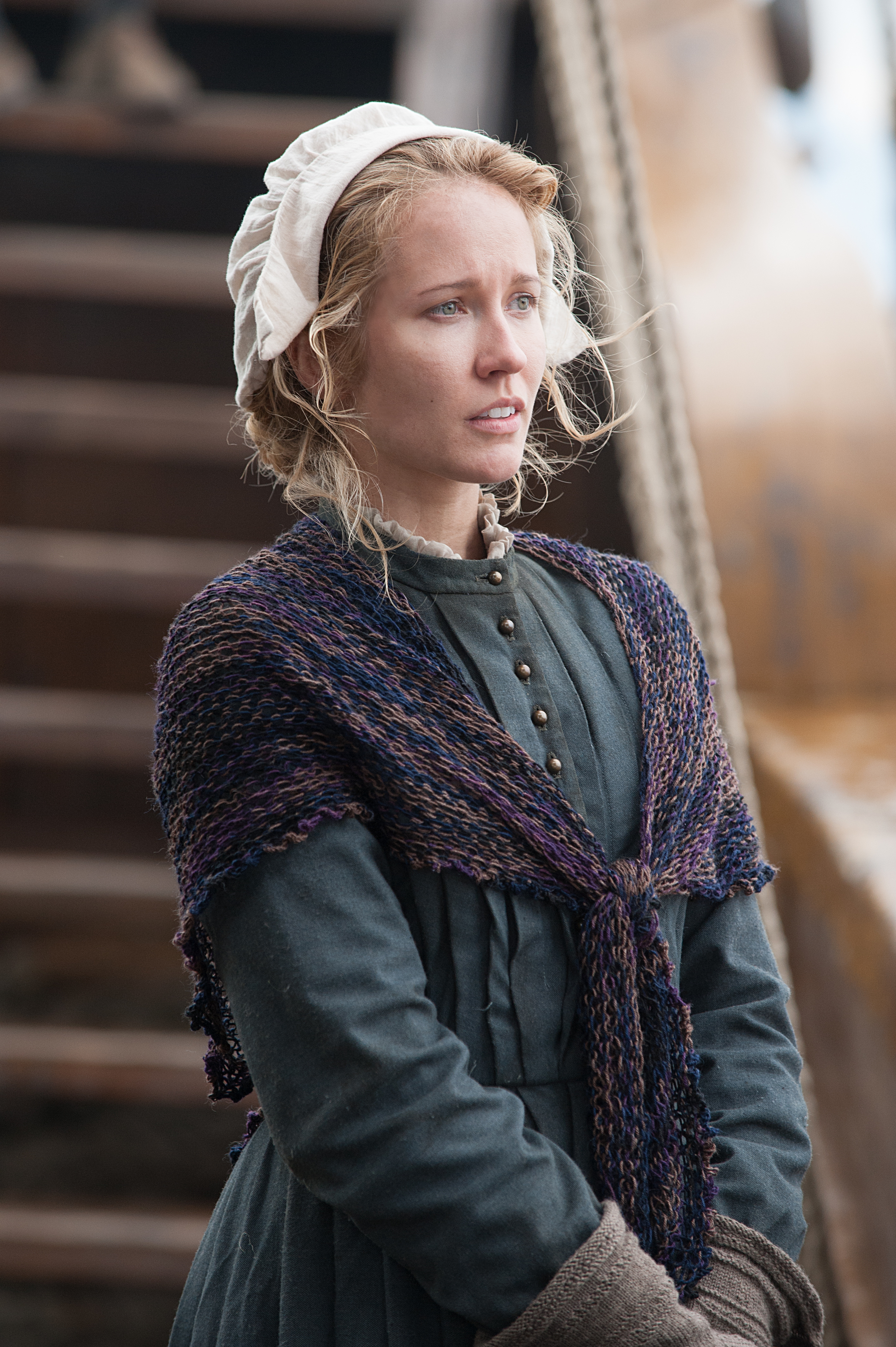 Anna Camp as Dorothy Bradford in National Geographic Channel’s two-night movie event “Saints & Strangers,” premiering Nov. 22-23, 9/8c. Dorothy Bradford is the wife of William Bradford. She is still haunted by their decision to leave their 3-year-o