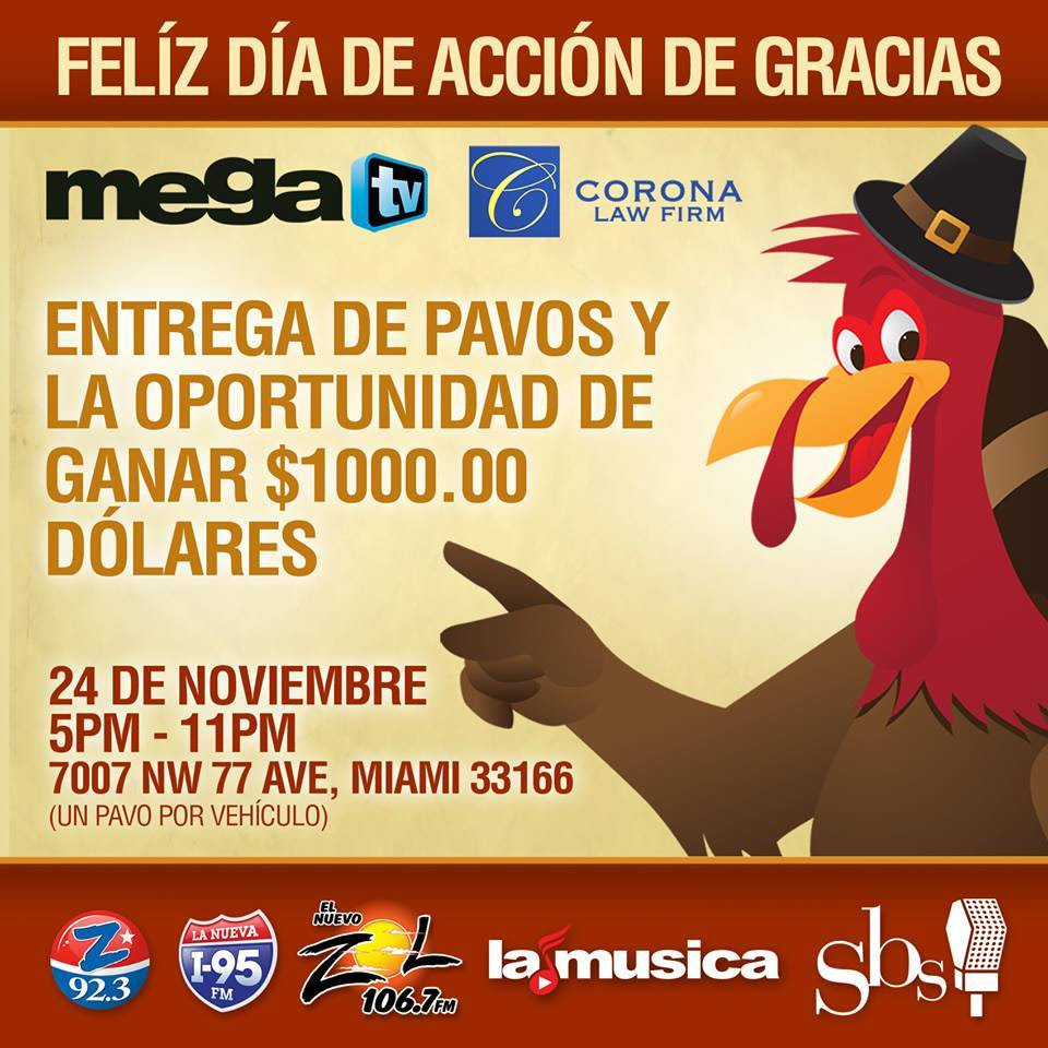 MEGATV, SBS RADIO MIAMI, LA MUSICA Y LA FIRMA DE ABOGADOS CORONA SE UNEN A LA COMUNIDAD