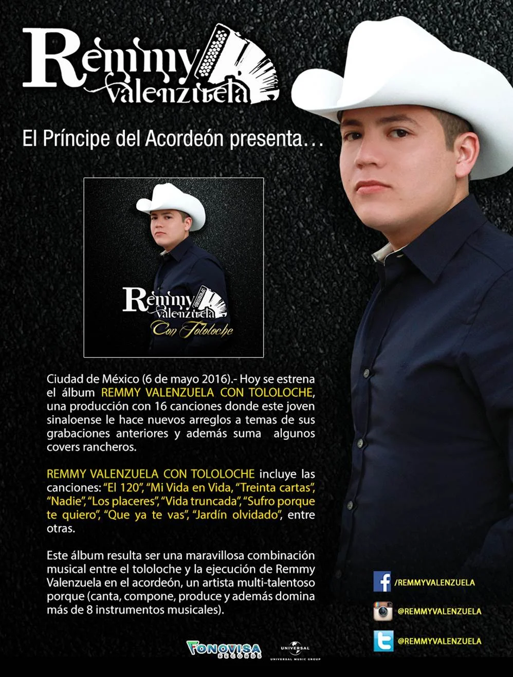 REMMY VALENZUELA PRESENTA SU ÁLBUM "REMMY VALENZUELA CON TOLOLOCHE"