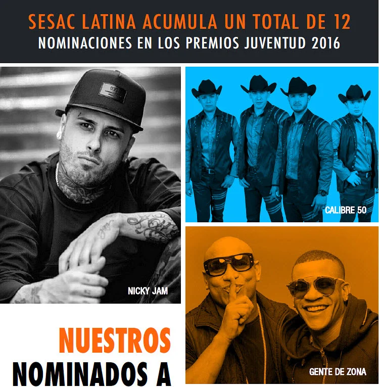 SESAC Latina Felicita A Sus Nominados A Premios Juventud 2016!
