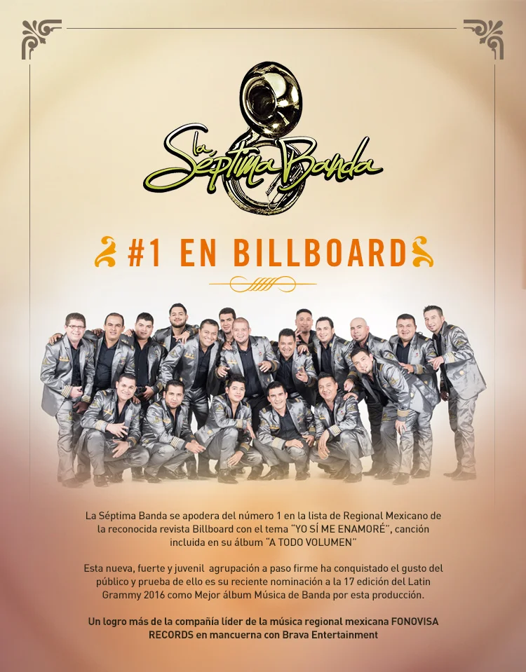 La Séptima Banda #1 en Billboard con el tema "Yo Sí Me Enamoré"
