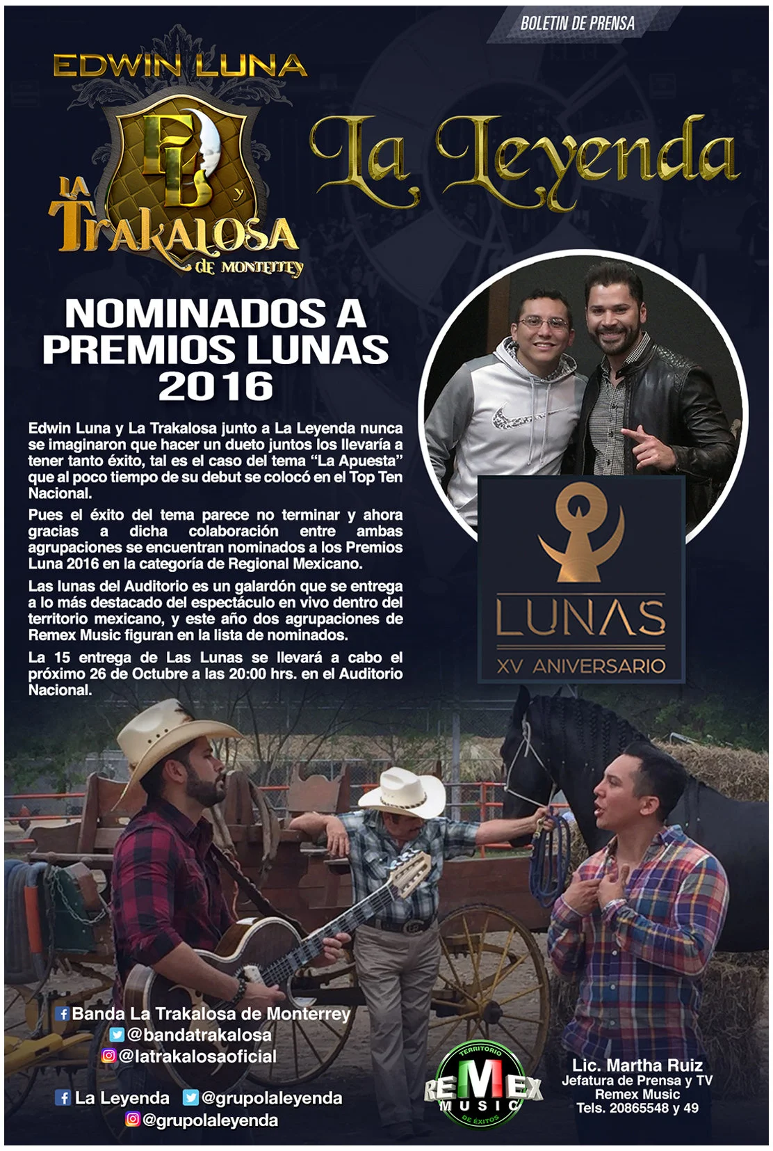 Edwin Luna y La Leyenda nominados a Premios Luna 2016