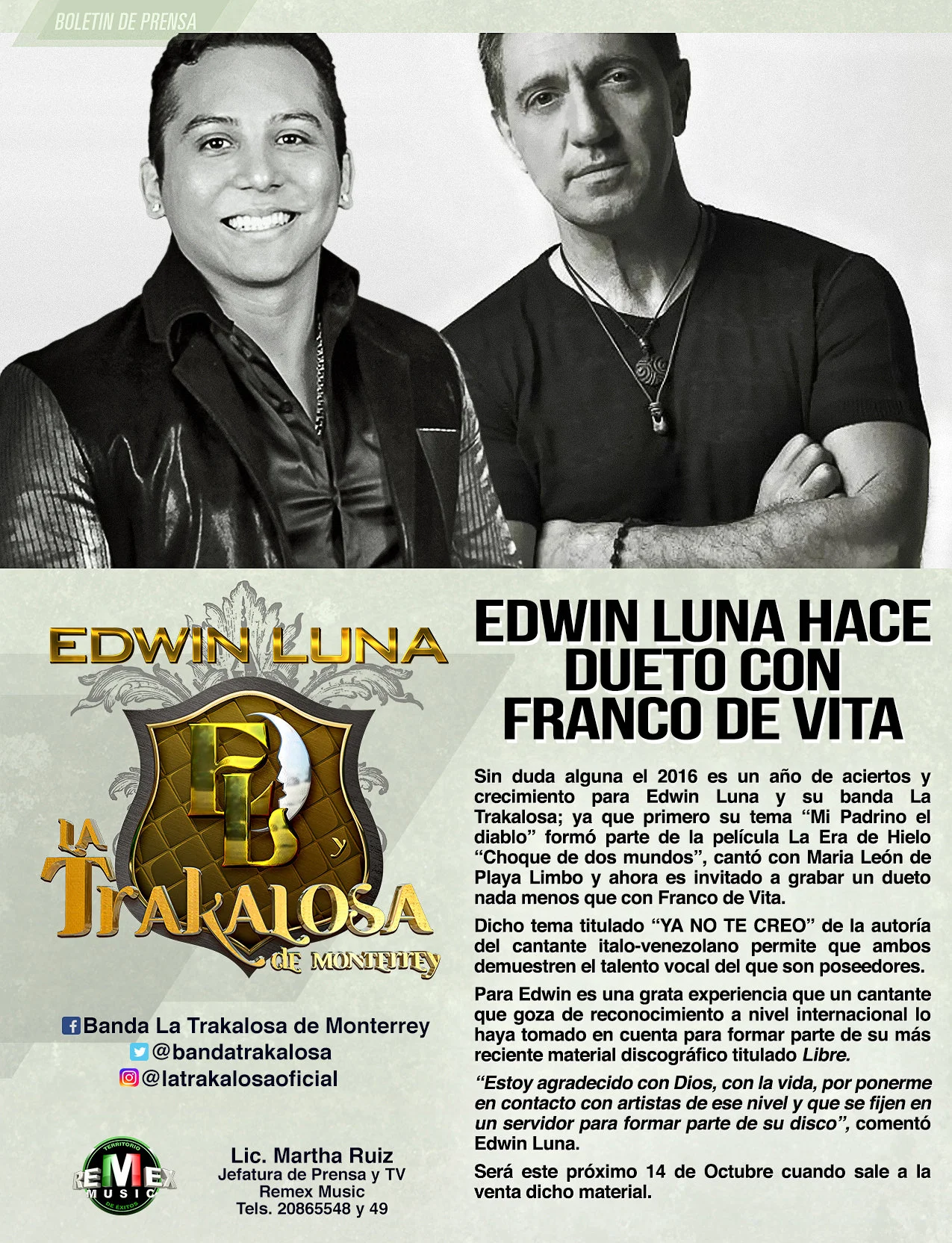 Edwin Luna hace dueto con Franco de Vita