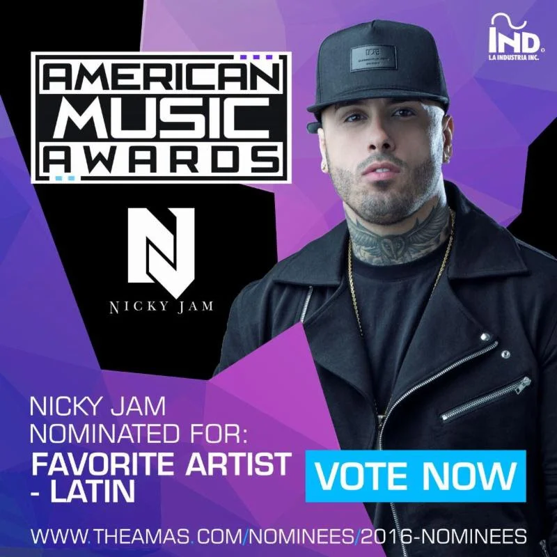 NICKY JAM RECIBE NOMINACION en la Categoría de Artista Latino Favorito de AMAS