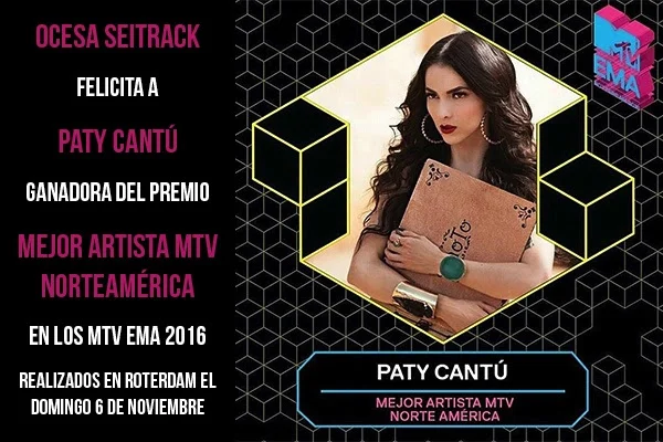 Paty Cantú ganadora del premio Mejor Artista MTV Norteamérica