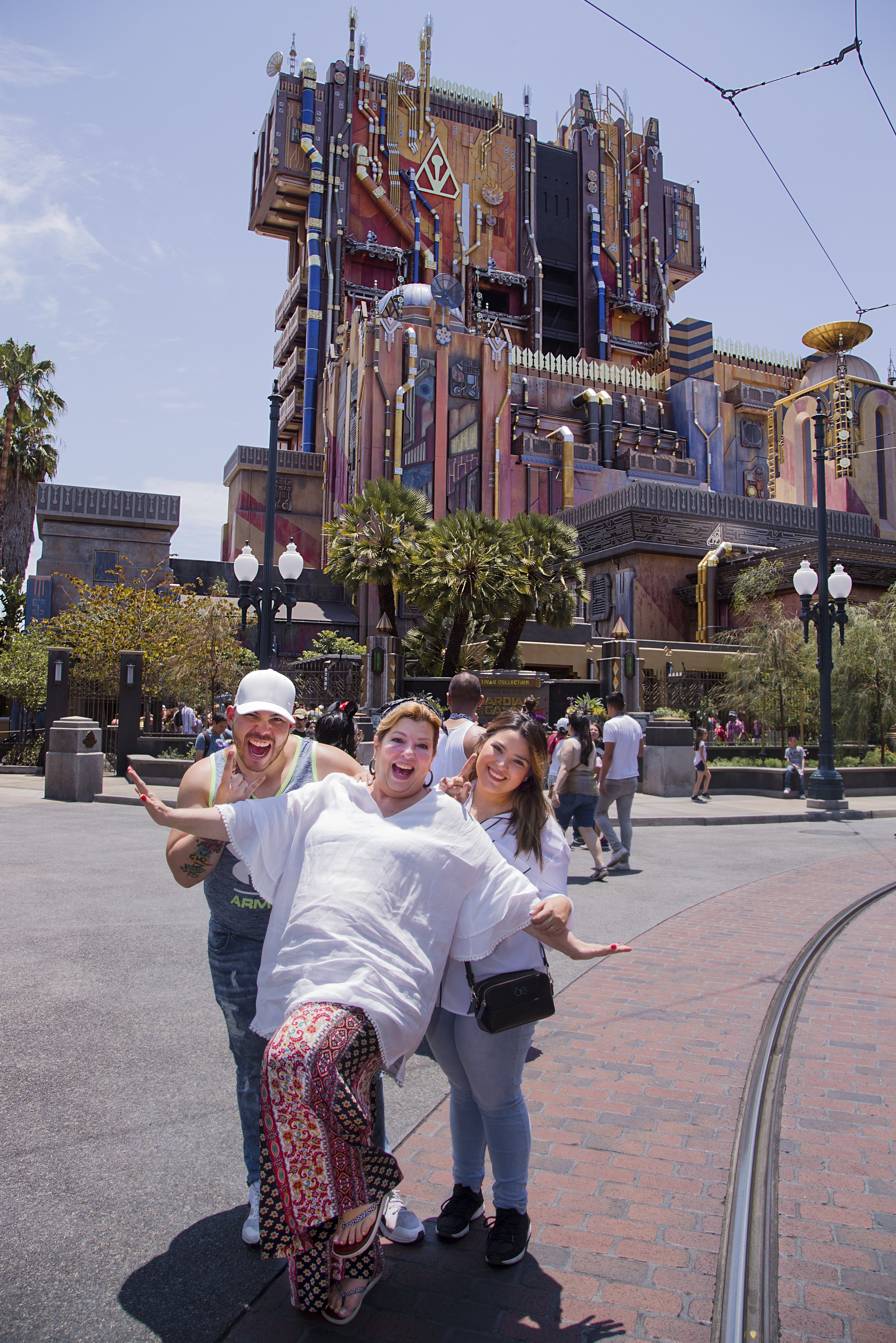 (July 5, 2017) Margarita la Diosa de la Cumbia enjoys Guardians of the Galaxy - Mission: Breakout! with her children at Disney California Adventure park in Anaheim, Calif., on Wednesday . (Joshua Sudock/Disneyland Resort)