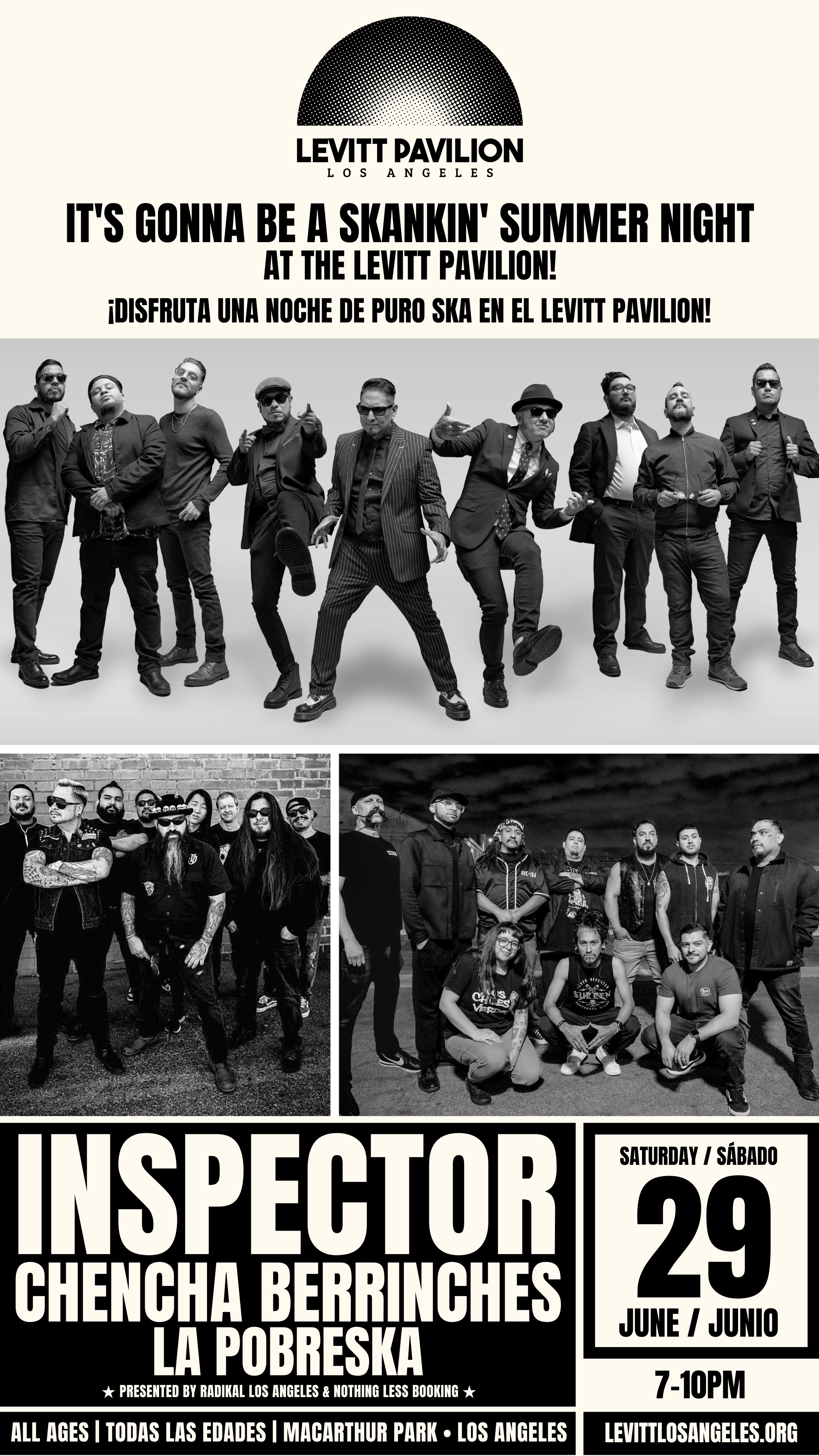 Invitamos Su Cobertura: Una noche a ritmo de SKA! Inspector, Chencha Berrinches y La Pobreska en Levitt Pavilion Los Angeles MacArthur Park