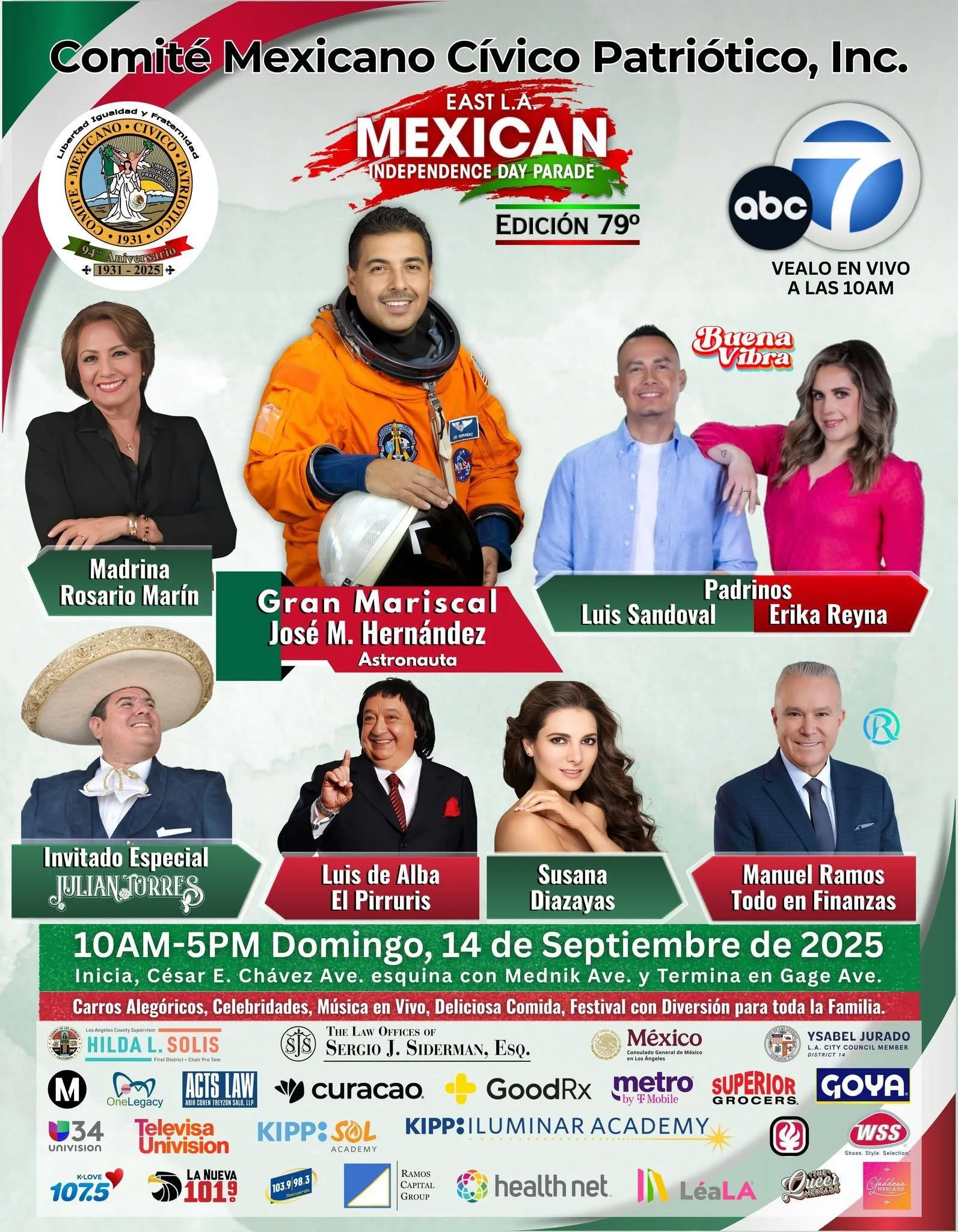 Domingo 14 de Septiembre 79º Desfile y Festival Anual del Día de la Independencia de México en el Este de Los Ángeles