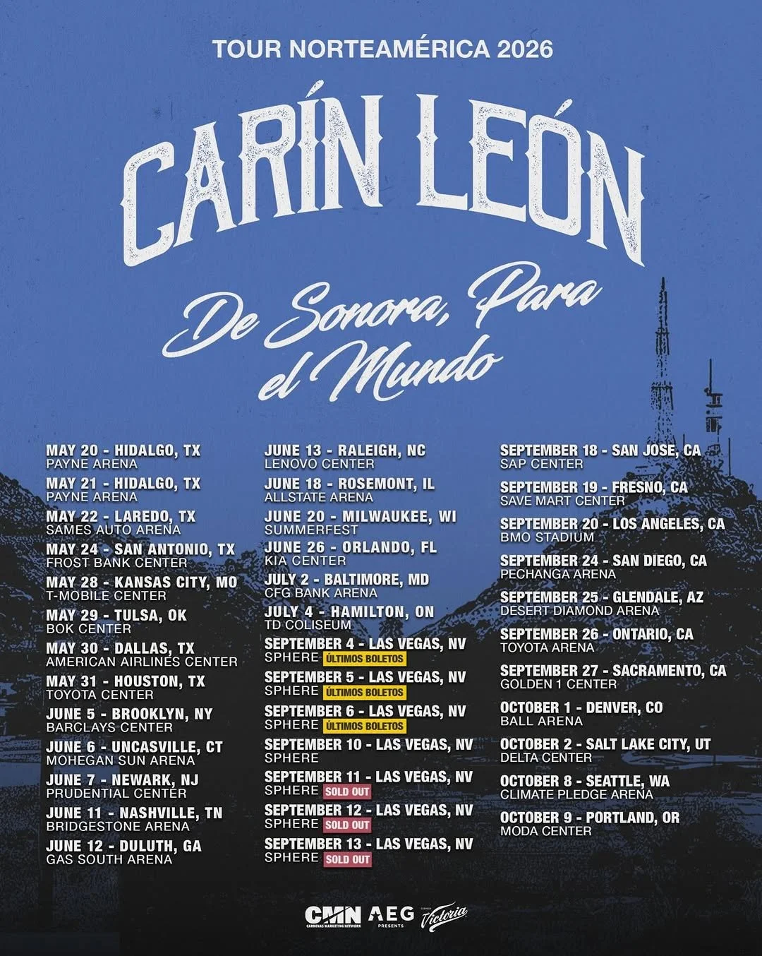 Carín León ha anunciado oficialmente su Tour Norteamérica 2026