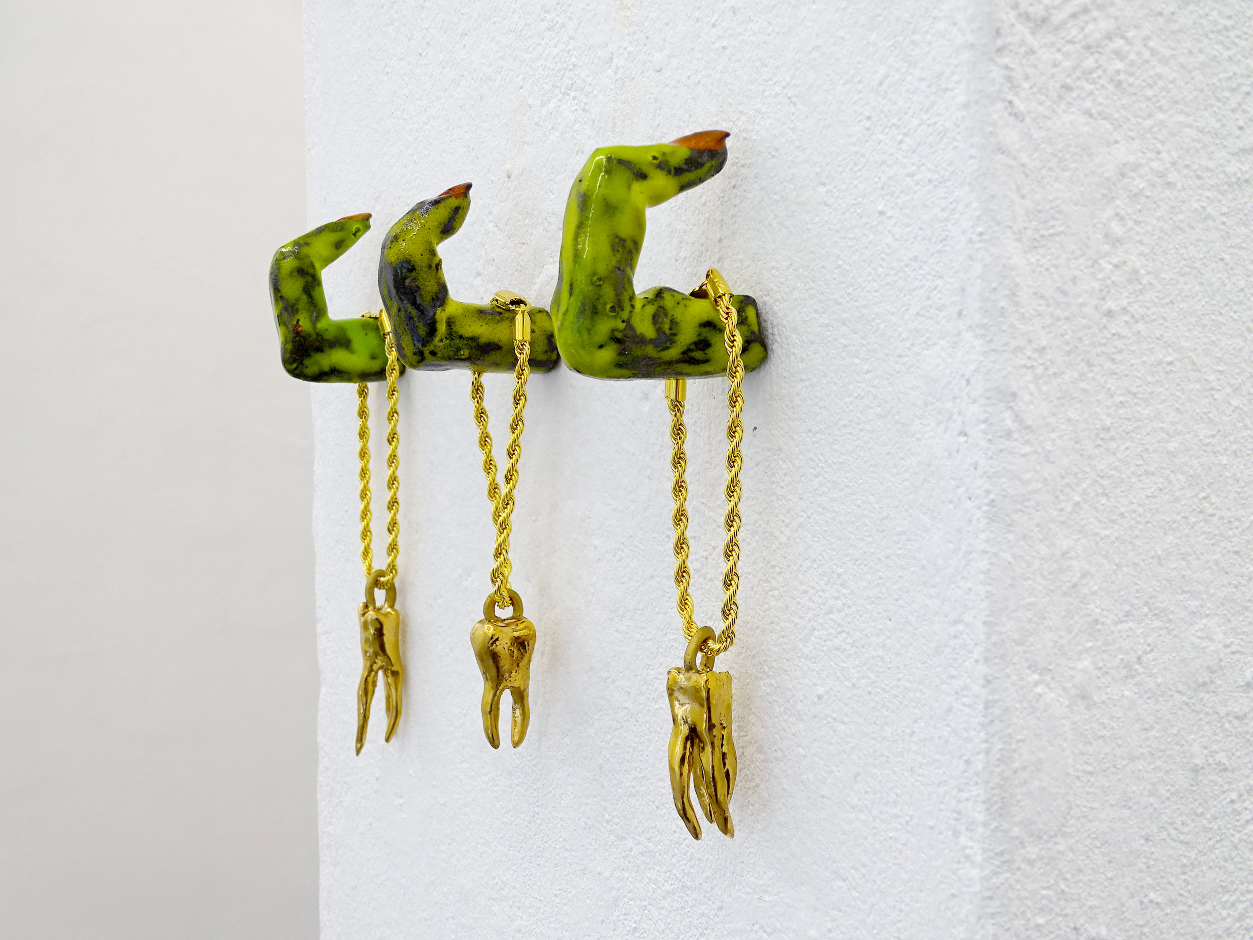 (06) Of All the Things I’ve Lost Proudick (Lindsey Mendick & Paloma Proudfoot) Hannah Barry Gallery at Ballon Rouge Club, Brussels  PROUDICK Oh charming!, 2019 - Installation view 22 ct gold lustre glazed ceramic 16 x.jpg
