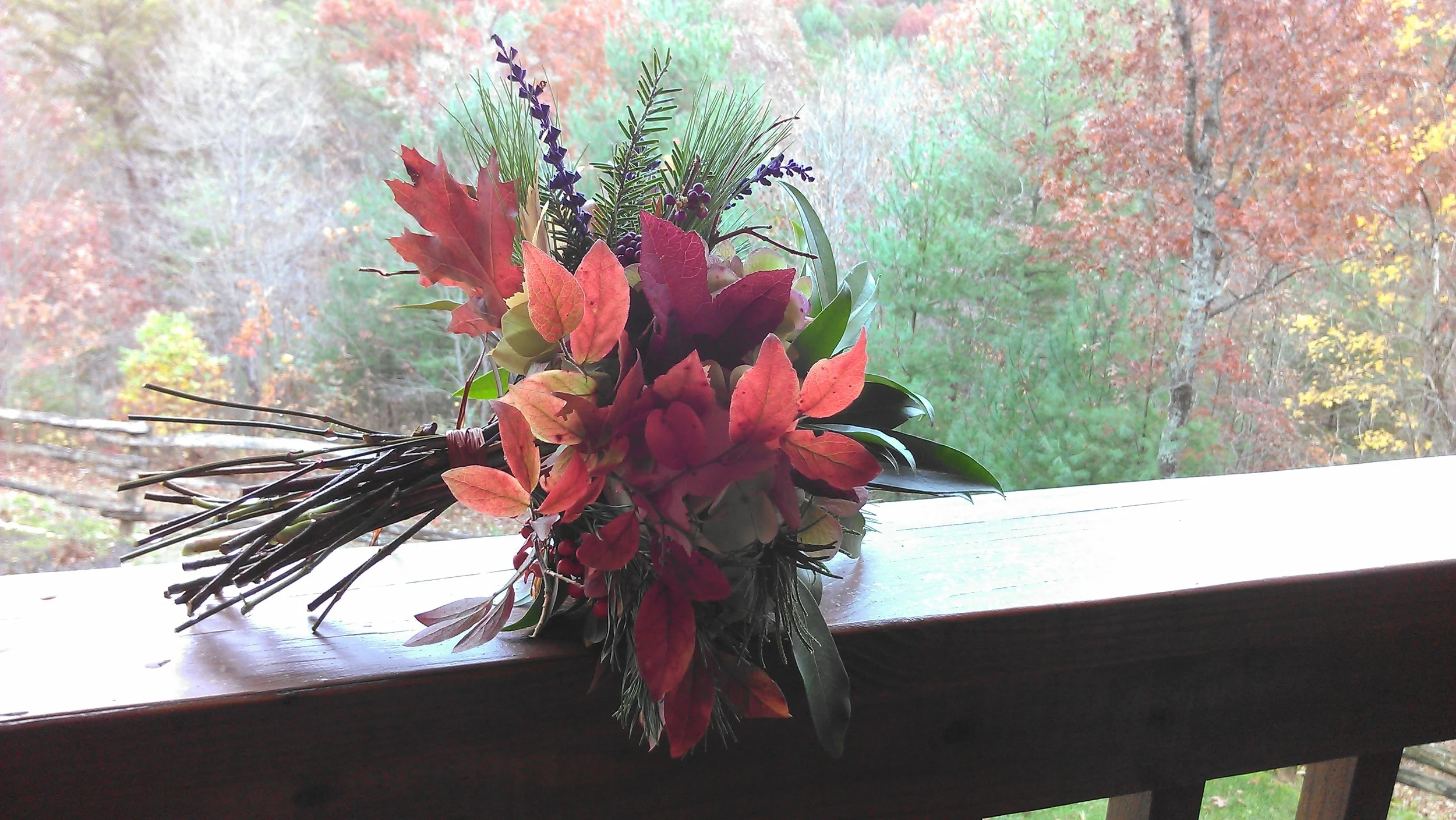 I went for a walk on my in-law's property in Tellico Plains a couple of hours before the ceremony and gathered what natural beauty I could find to create my wedding bouquet. 