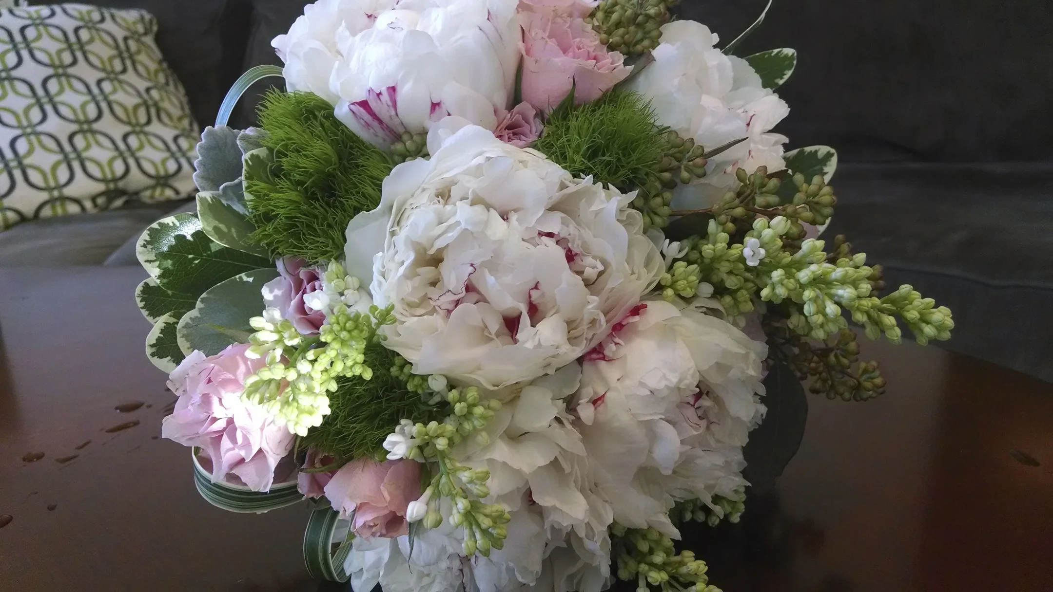 Peonies, Dianthus, Lilac, spray Roses