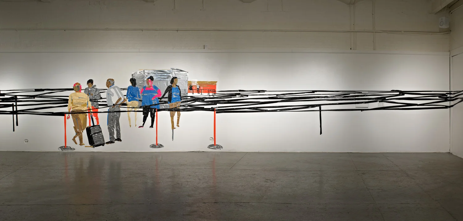  Airport In Security (installation view), chashama 461 Gallery, Harlem NY, 8'x44', duct tape on wall, 2012 